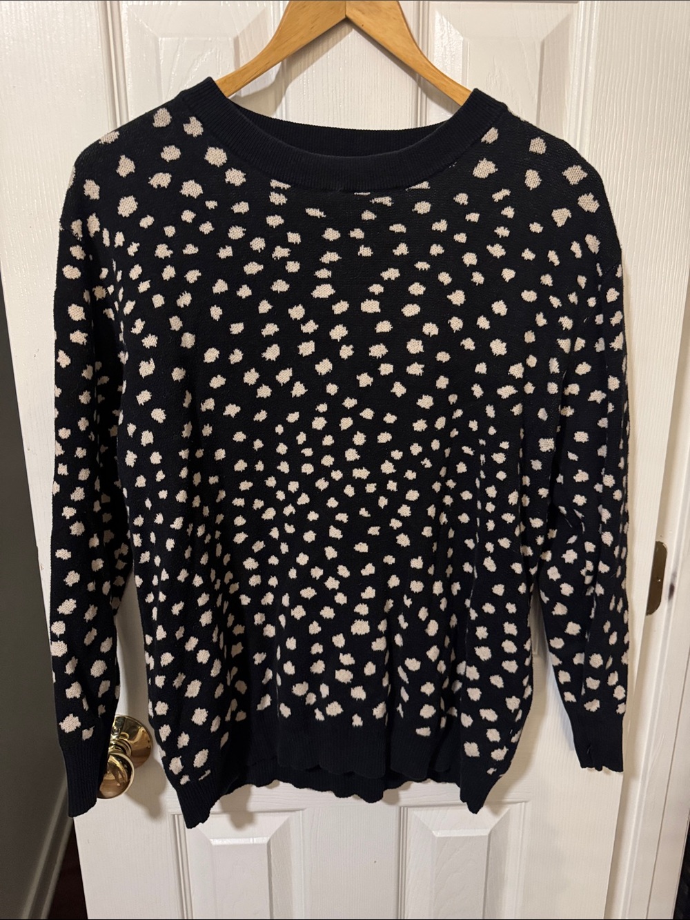 fab'rik Black Crewneck Sweater with Cream Spot Print